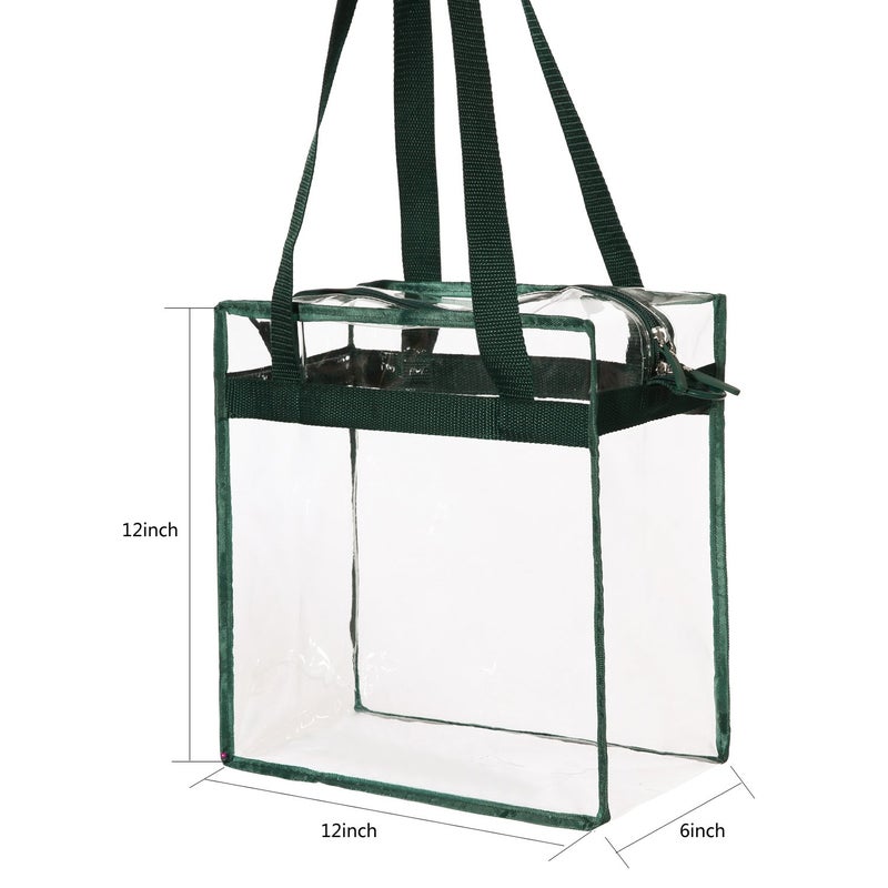 BAGAIL Clear Bags 12x6x12 Stadium Approved Clear Tote Bag with Zipper Closure Crossbody Shoulder Bag with Adjustable Strap(Green) - Image 3
